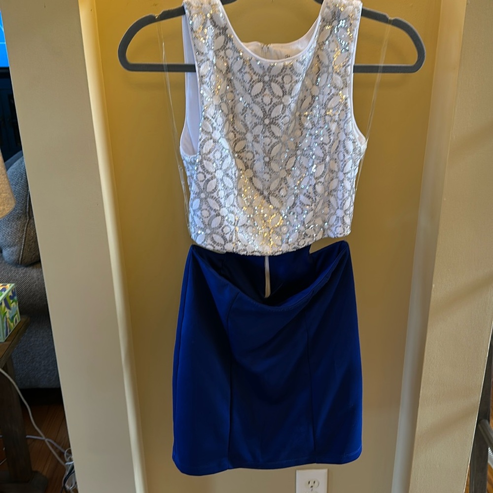 Party dress Blue with white and silver sequined top. Juniors sizing-7
